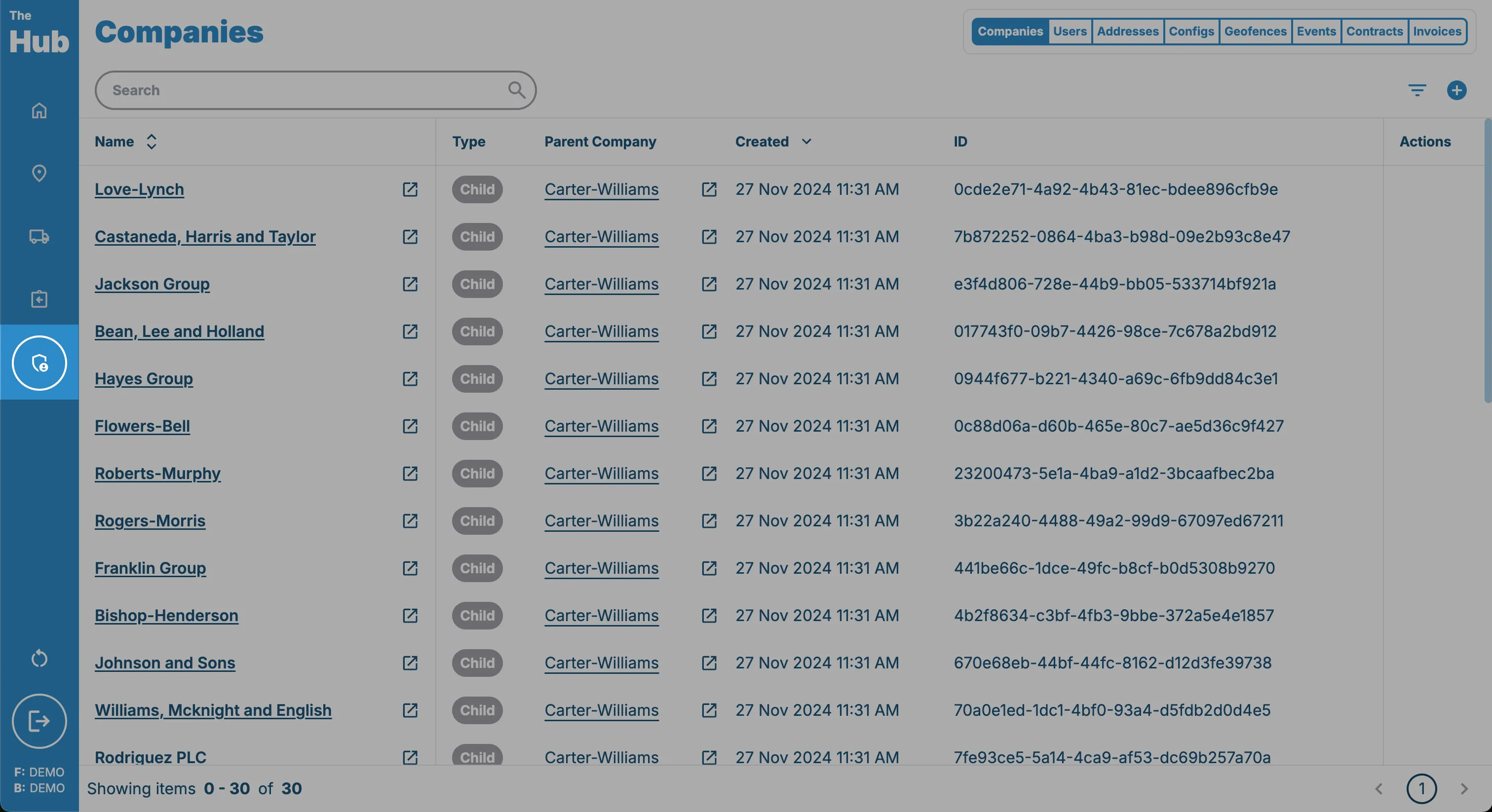 Companies toolbar button